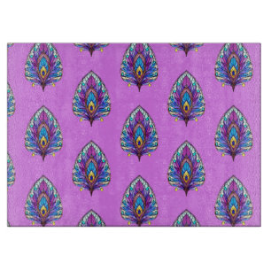 Art Nouveau Style Stained Glass Peacock Feather Cutting Board