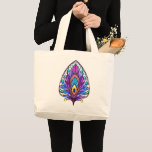 Art Nouveau Style Stained Glass Peacock Feather Large Tote Bag