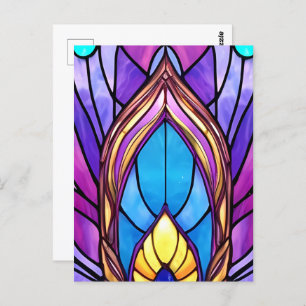 Art Nouveau Style Stained Glass Peacock Feather Postcard