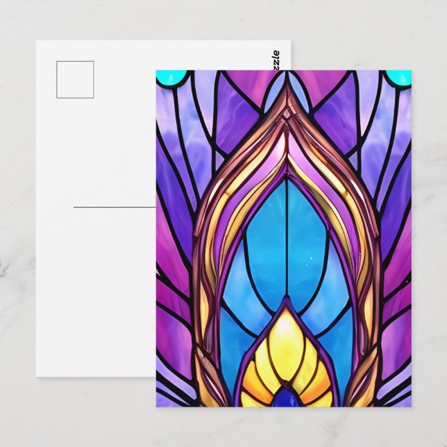 Art Nouveau Style Stained Glass Peacock Feather Postcard (Front/Back)
