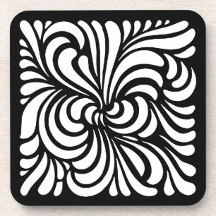 Art Nouveau Stylised Leaves, Black and White Coaster