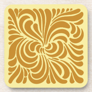 Art Nouveau Stylised Leaves, Mustard and Yellow Coaster