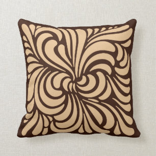 Art Nouveau Stylised Leaves, Tan and Dark Brown Cushion