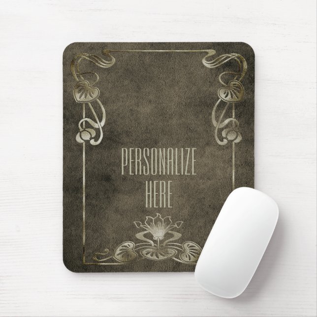 Art nouveau suede look elegant gold brown lotus mouse pad (With Mouse)