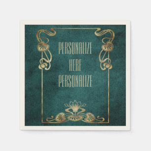 Art nouveau suede look elegant gold green lotus napkin