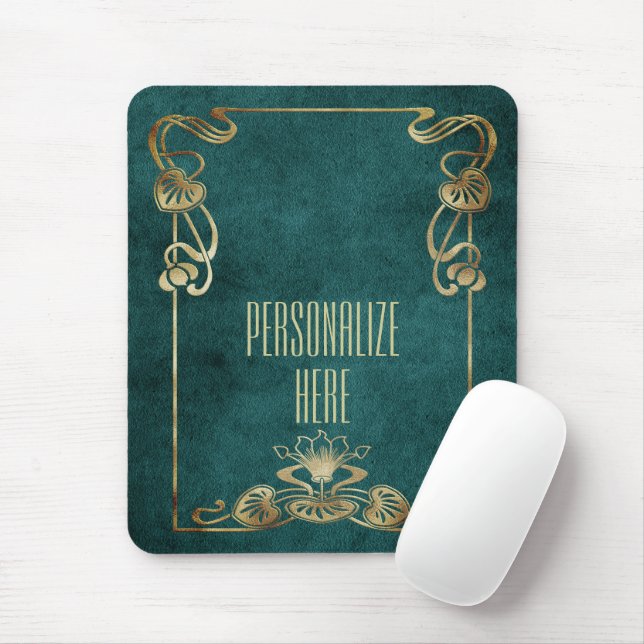 Art nouveau suede look elegant gold green mousepad (With Mouse)