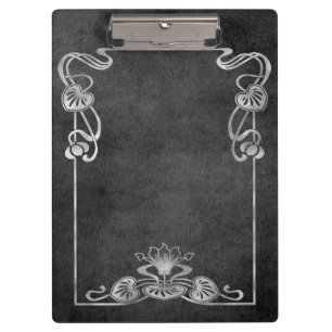 Art nouveau suede look elegant silver grey lotus clipboard