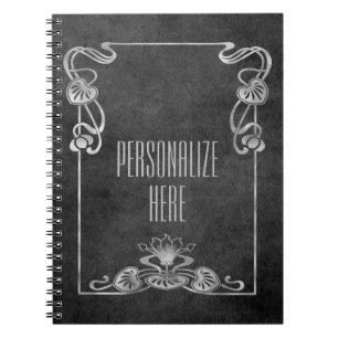 Art nouveau suede look elegant silver grey notebook