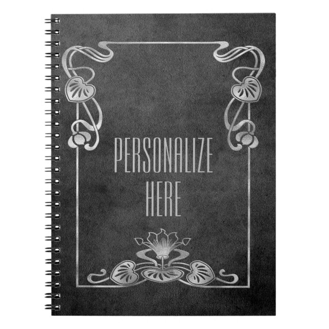 Art nouveau suede look silver gray lotus elegant  notebook (Front)