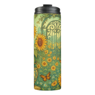  Art Nouveau Sunflower Garden Butterflies Thermal Tumbler