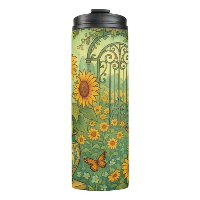  Art Nouveau Sunflower Garden Butterflies Thermal Tumbler (Front)