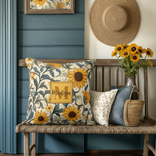 Art Nouveau Sunflower Monogrammed Cushion