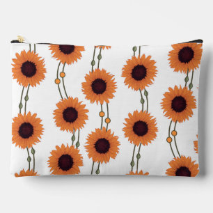 Art Nouveau Sunflower Retro Floral Stripes Orange Accessory Pouch