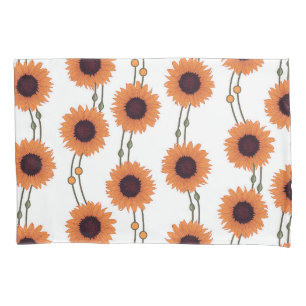 Art Nouveau Sunflower Retro Floral Stripes Orange Pillowcase