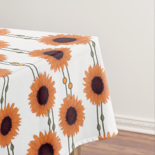 Art Nouveau Sunflower Retro Floral Stripes Orange Tablecloth
