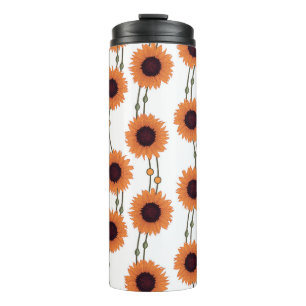 Art Nouveau Sunflower Retro Floral Stripes Orange Thermal Tumbler