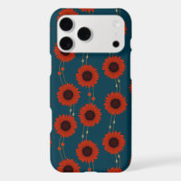 Art Nouveau Sunflower Retro Floral Stripes Red