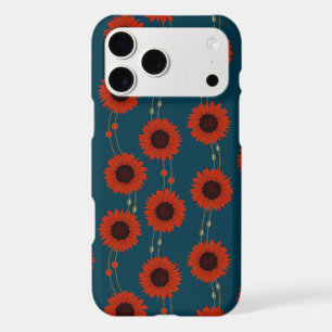 Art Nouveau Sunflower Retro Floral Stripes Red
