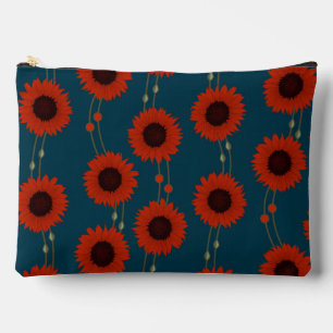 Art Nouveau Sunflower Retro Floral Stripes Red Accessory Pouch