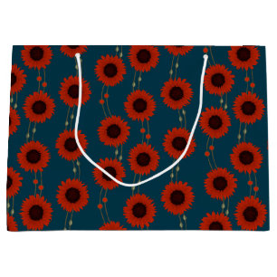 Art Nouveau Sunflower Retro Floral Stripes Red Large Gift Bag