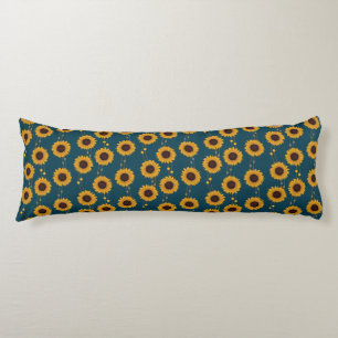 Art Nouveau Sunflower Retro Floral Stripes Yellow Body Cushion