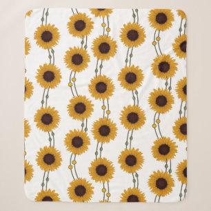 Art Nouveau Sunflower Retro Floral Stripes Yellow Sherpa Blanket