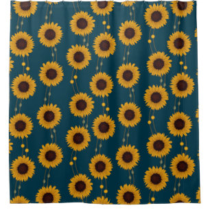 Art Nouveau Sunflower Retro Floral Stripes Yellow Shower Curtain
