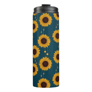 Art Nouveau Sunflower Retro Floral Stripes Yellow Thermal Tumbler