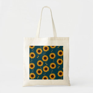 Art Nouveau Sunflower Retro Floral Stripes Yellow Tote Bag