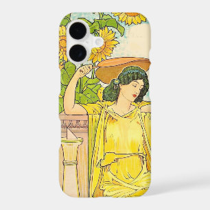 Art Nouveau Sunflower Woman Vintage Illustration