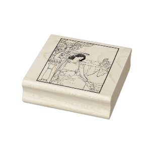 Art Nouveau Sunflower Woman Vintage Illustration Rubber Stamp