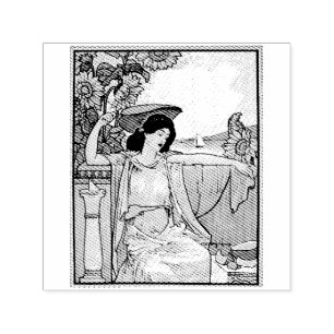 Art Nouveau Sunflower Woman Vintage Illustration  Self-inking Stamp