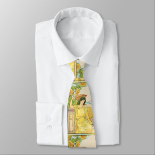 Art Nouveau Sunflower Woman Vintage Illustration  Tie