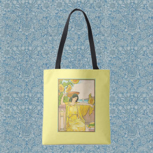 Art Nouveau Sunflower Woman Vintage Illustration Tote Bag