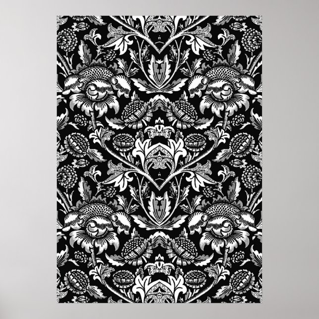 Art Nouveau Sunflowers, Black, White and Grey Post Poster (Front)