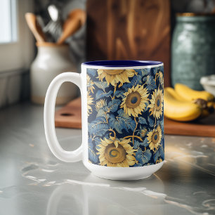 Art Nouveau Sunflowers Two-Tone Coffee Mug