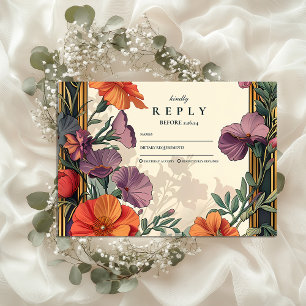 Art Nouveau Sunset Floral Wedding RSVP Card