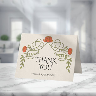 Art Nouveau Sunset Orange Orange Flower Wedding Thank You Card