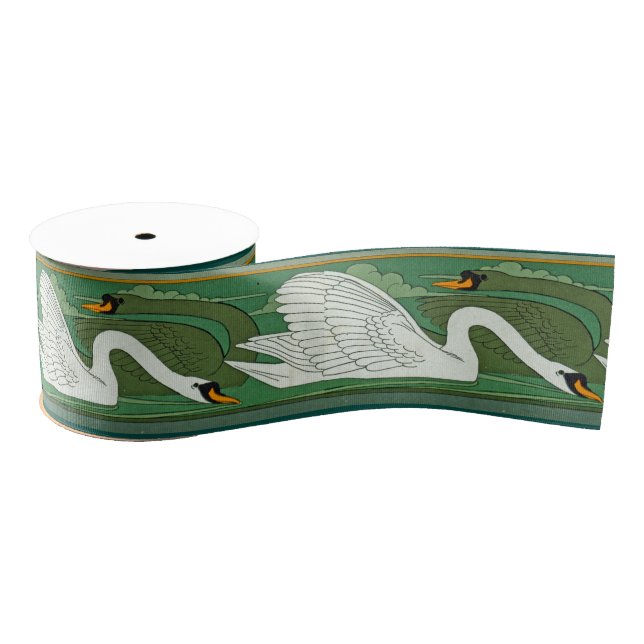 Art Nouveau Swan Birds Wildlife Animals Grosgrain Ribbon (Spool)