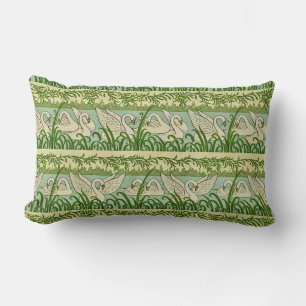 Art Nouveau Swan Pattern – Vintage Botanical Swan  Lumbar Cushion