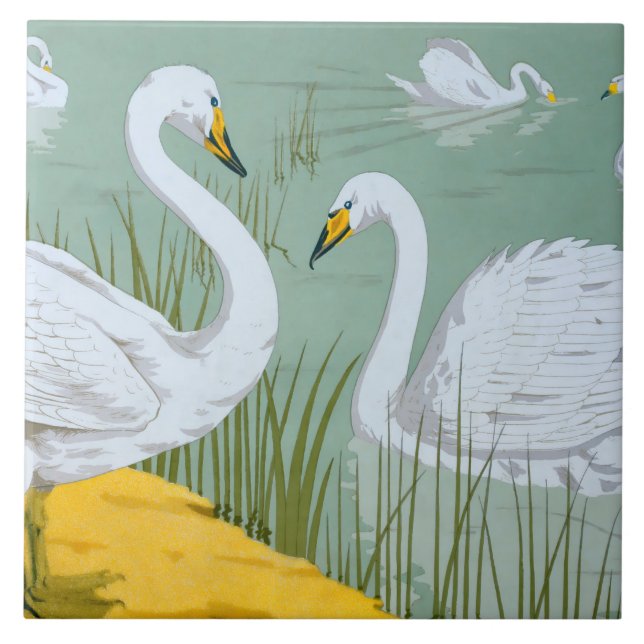 Art Nouveau Swans Ceramic Tile (Front)