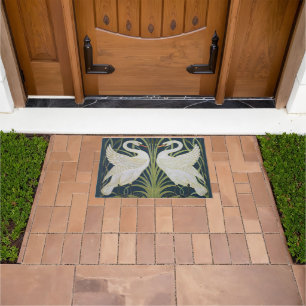 Art Nouveau Swans Pattern: Walter Crane Swan Print Doormat