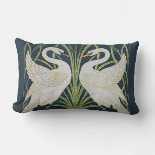 Art Nouveau Swans Pattern: Walter Crane Swan Print Lumbar Cushion