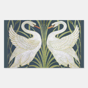 Art Nouveau Swans Pattern: Walter Crane Swan Print Rectangular Sticker