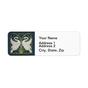 Art Nouveau Swans Pattern: Walter Crane Swan Print Return Address Label