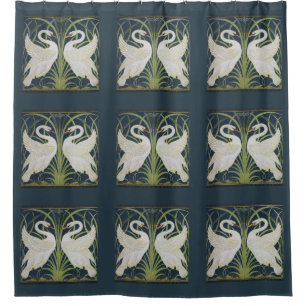 Art Nouveau Swans Pattern: Walter Crane Swan Print Shower Curtain