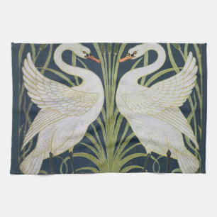 Art Nouveau Swans Pattern: Walter Crane Swan Print Tea Towel
