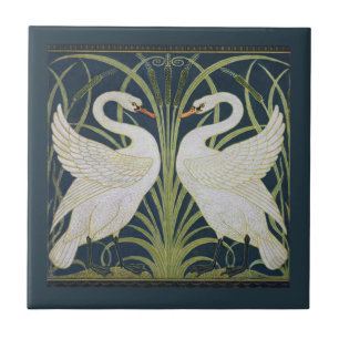 Art Nouveau Swans Pattern: Walter Crane Swan Print Tile