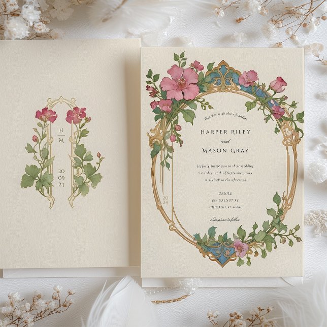 Art Nouveau Sweet Pea Floral Wedding Invitation (Creator Uploaded)