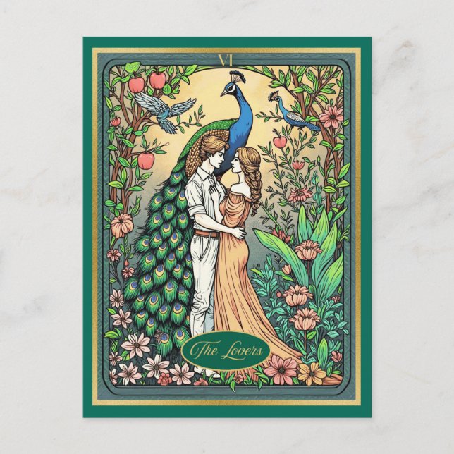 Art Nouveau Tarot Card, The Lovers Postcard (Front)